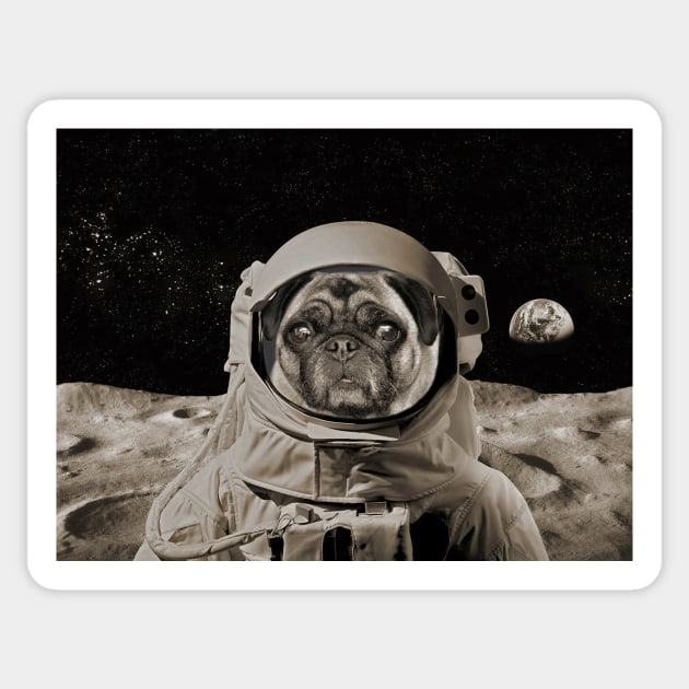 The Astronaut Pug Sticker by candiscamera